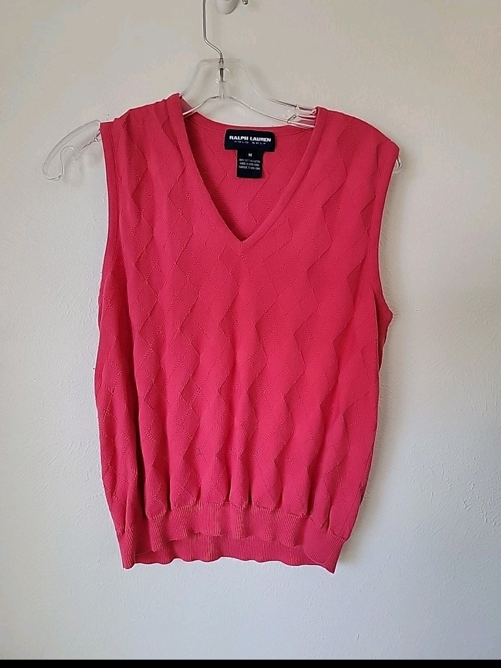 Ralph Lauren Golf Pink Diamond Cable V-Neck Sweater Vest Old Money Preppy